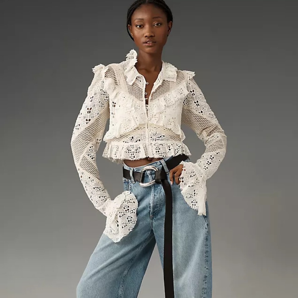 HOST PICK 🎉🎉🎉Anthro
Embroidered Lace Cropped Jacket
NWT
Color- Natural white